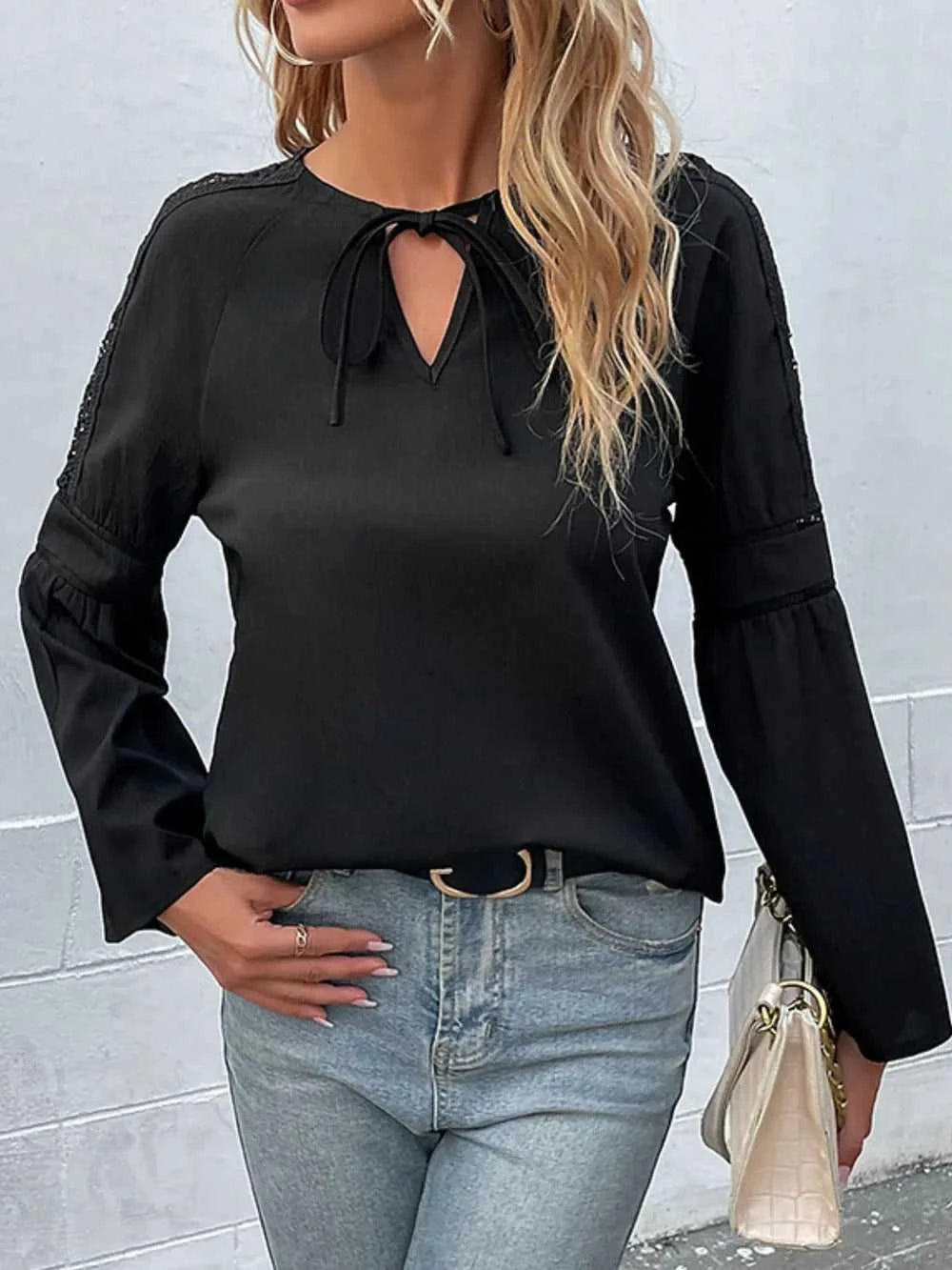 Perfee Tie Neck Long Sleeve Blouse 100100442401975 26 Affordable Fashion Under $100 Jerry's Apparel 