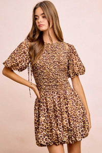 BiBi Leopard Bow Tie Attachable Puff Sleeves Dress 100100826881615 62 Affordable Fashion Under $100 Jerry's Apparel 