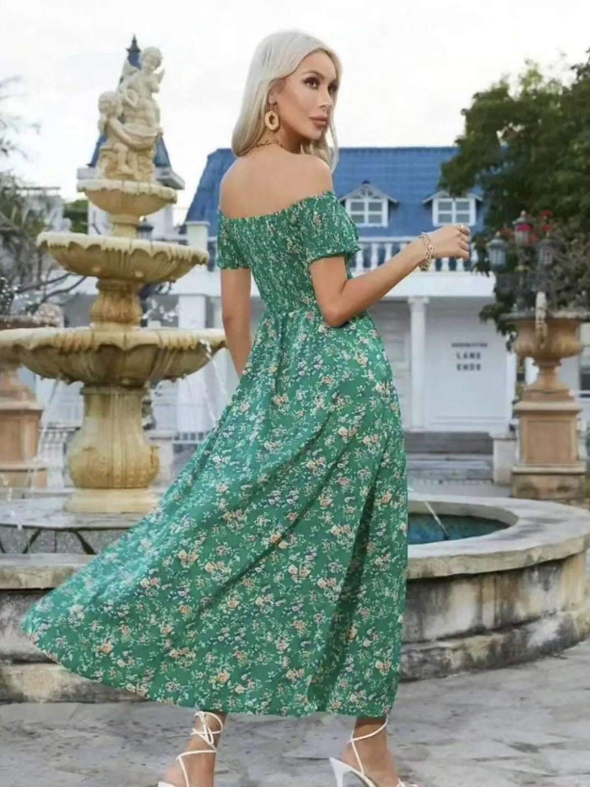 Full Size Slit Off-Shoulder Floral Midi Dress Plus Size