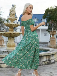Full Size Slit Off-Shoulder Floral Midi Dress Plus Size