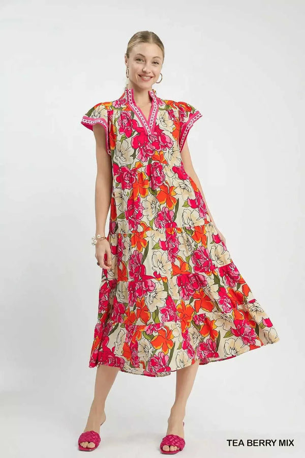 Umgee Mix Bold Floral Tiered Midi Dress 100100924981283 62 Affordable Fashion Under $100 Jerry's Apparel 