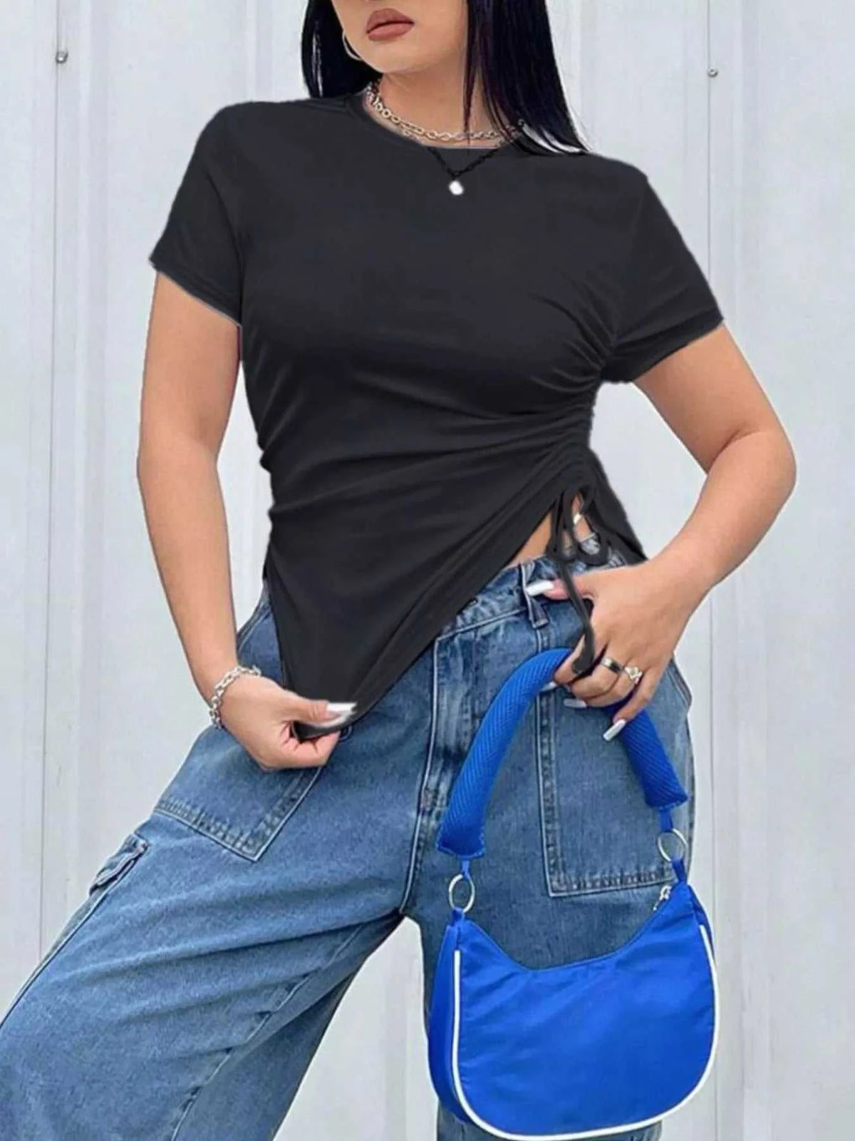 Plus Size Ruched Round Neck Short Sleeve T-Shirt 100100230578264 32 Affordable Fashion Under $100 Jerry's Apparel 
