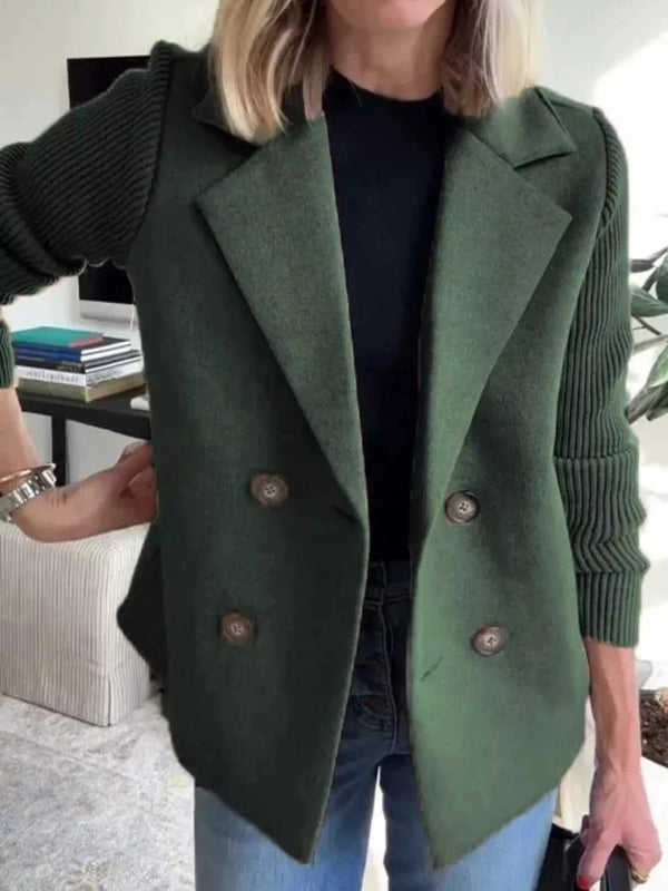 Full Size Knitted Sleeve Wool Blend Double-Breasted Blazer Plus Size 100100695520527 42 Affordable Fashion Under $100 Jerry's Apparel 