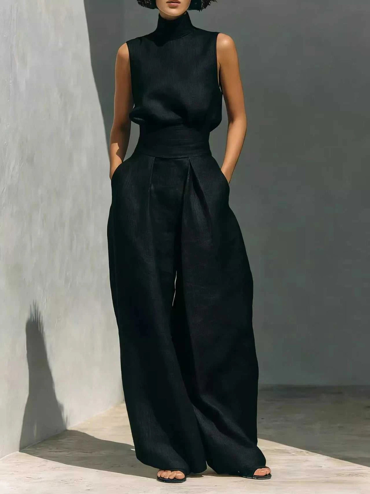 Full Size Turtleneck Sleeveless Top and Wide Leg Pants Set Plus Size 101001144135026 45 Affordable Fashion Under $100 Jerry's Apparel 