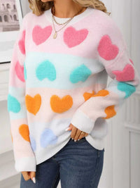 Valentine's Day Heart Pattern Fuzzy Knit Sweater 100100216252554 50 Gifts for Her Jerry's Apparel 