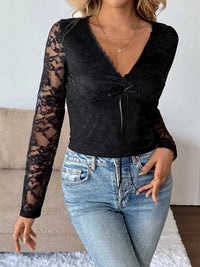 Long Sleeve Floral Lace Mesh Cropped Top 100100980970306 30 Affordable Fashion Under $100 Jerry's Apparel 
