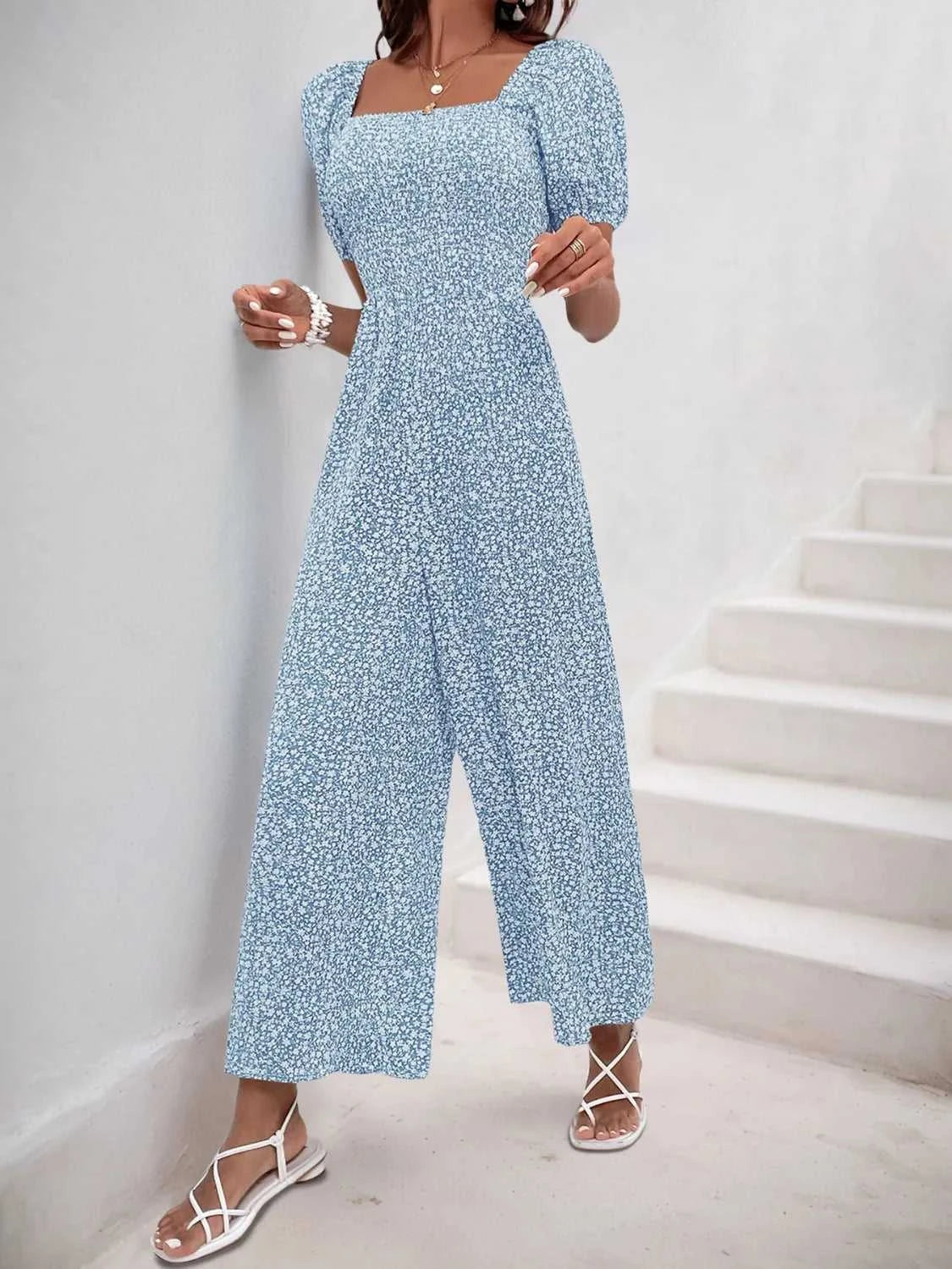Printed Square Neck Puff Sleeve Jumpsuit 100100619721006 31 Affordable Fashion Under $100 Jerry's Apparel 