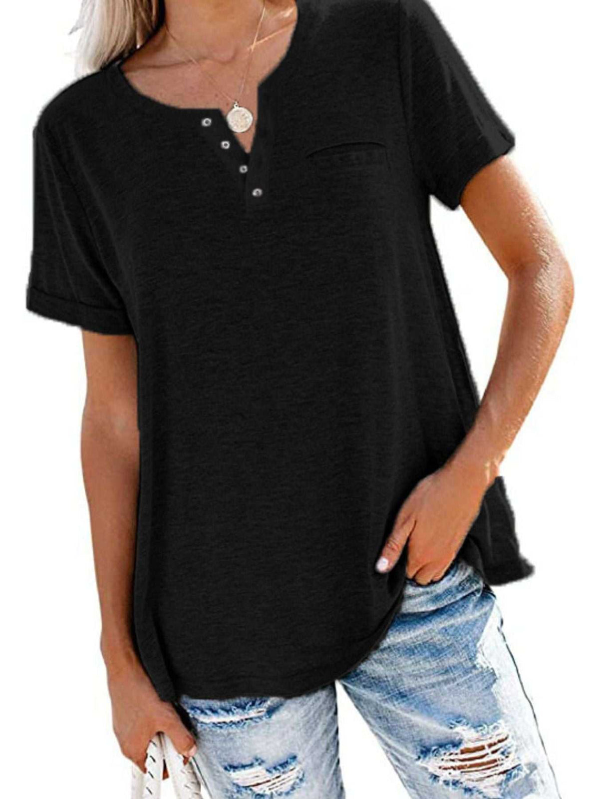 Full Size Casual Button-Front Pocket T-Shirt Plus Size 100100332926405 27 Affordable Fashion Under $100 Jerry's Apparel 