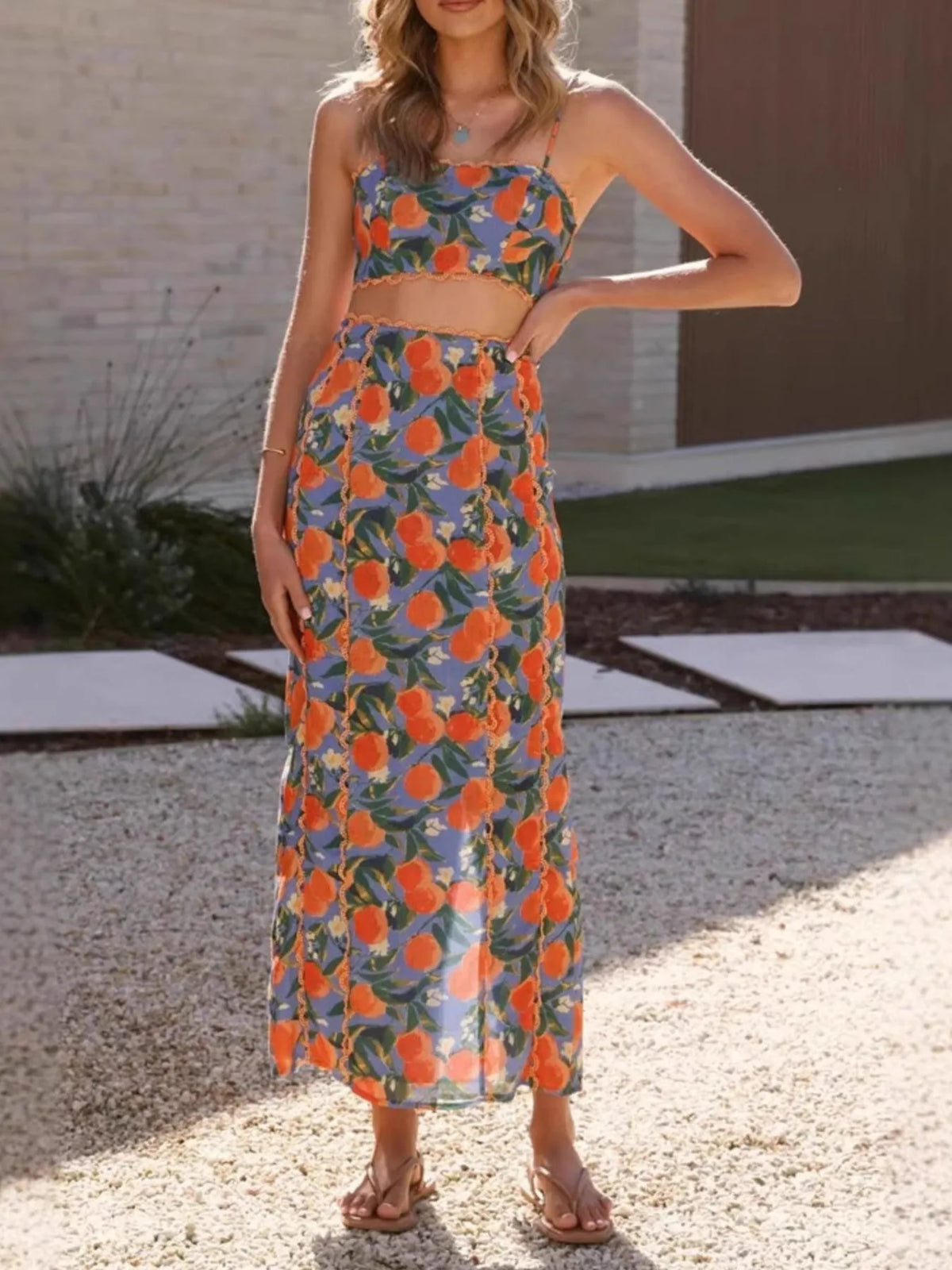 Printed Cami and Maxi Skirt Set