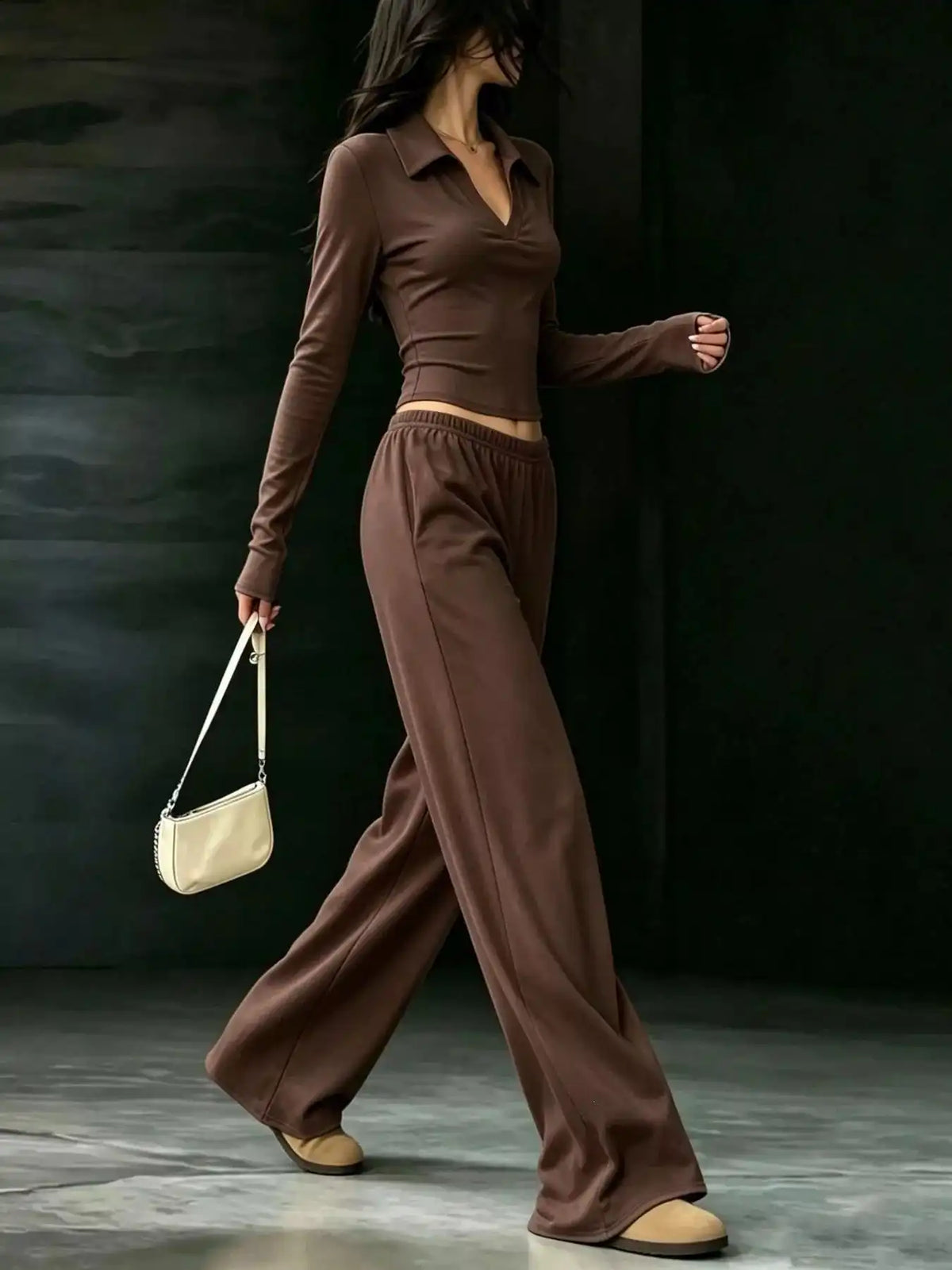 Long-Sleeve Polo Top and Wide-Leg Pants Set 101001218867188 53 Affordable Fashion Under $100 Jerry's Apparel 
