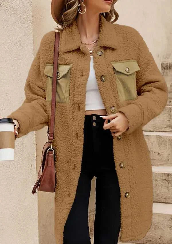 Collared Neck Long Sleeve Longline Teddy Jacket 100100830248539 60 Affordable Fashion Under $100 Jerry's Apparel 