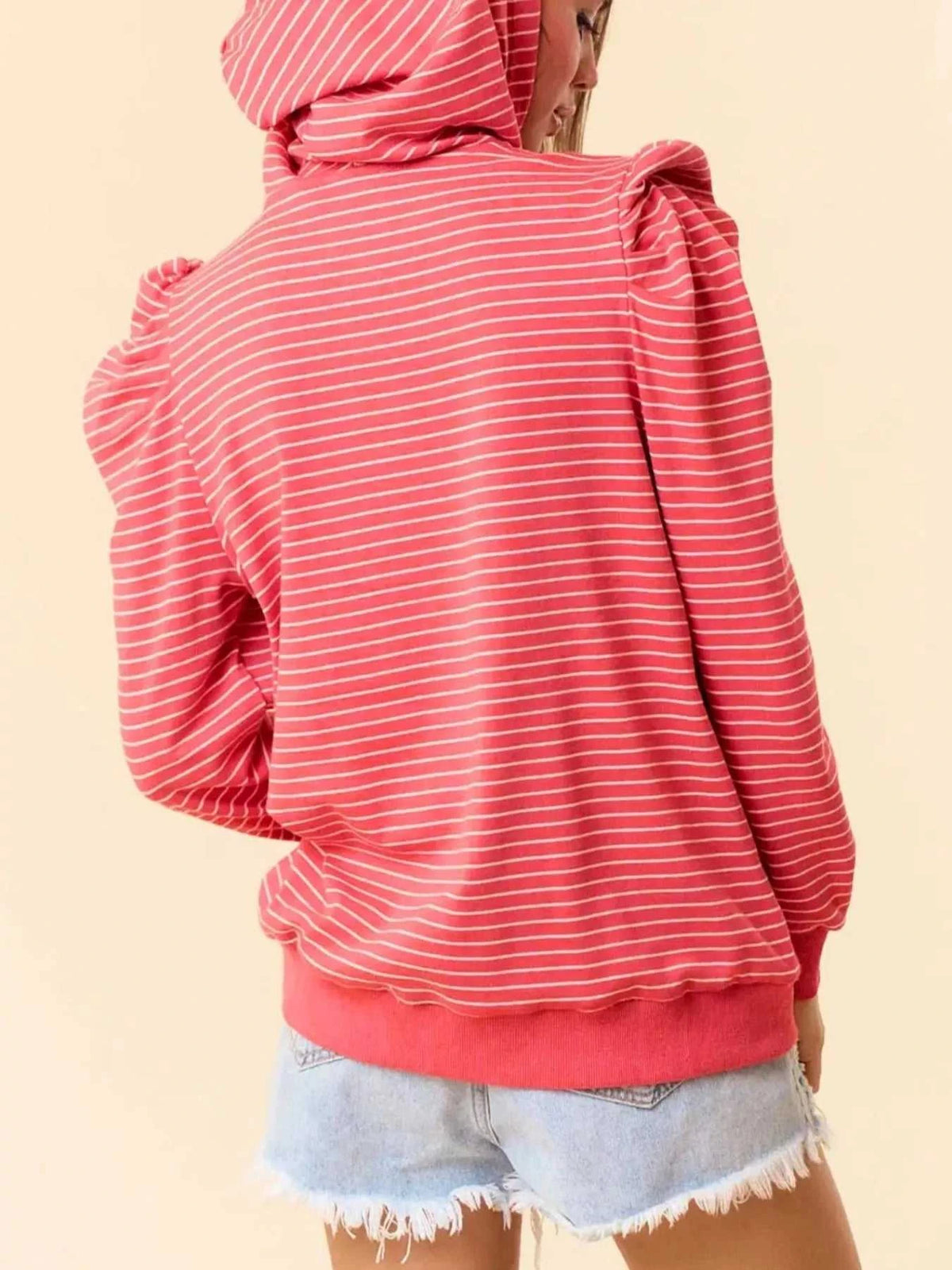 Striped Puff Sleeve Hoodie with Drawstring 100100531994903 47 Affordable Fashion Under $100 Jerry's Apparel 