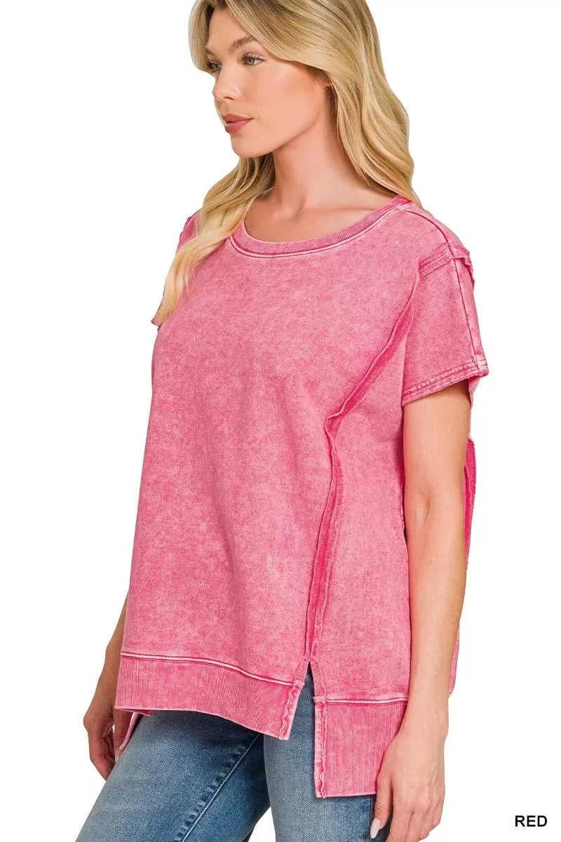Zenana F/terry Halo Snow Washed Oversized Hi-low Top 100100762831428 32 Affordable Fashion Under $100 Jerry's Apparel 