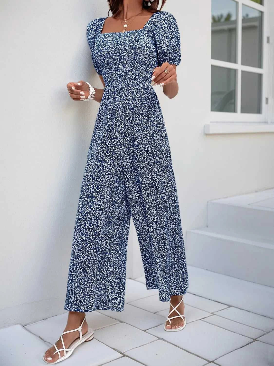 Printed Square Neck Puff Sleeve Jumpsuit 100100619721006 31 Affordable Fashion Under $100 Jerry's Apparel 