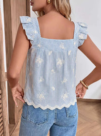 Striped Embroidered Ruffle Sleeve Blouse 100100769903290 43 Affordable Fashion Under $100 Jerry's Apparel 