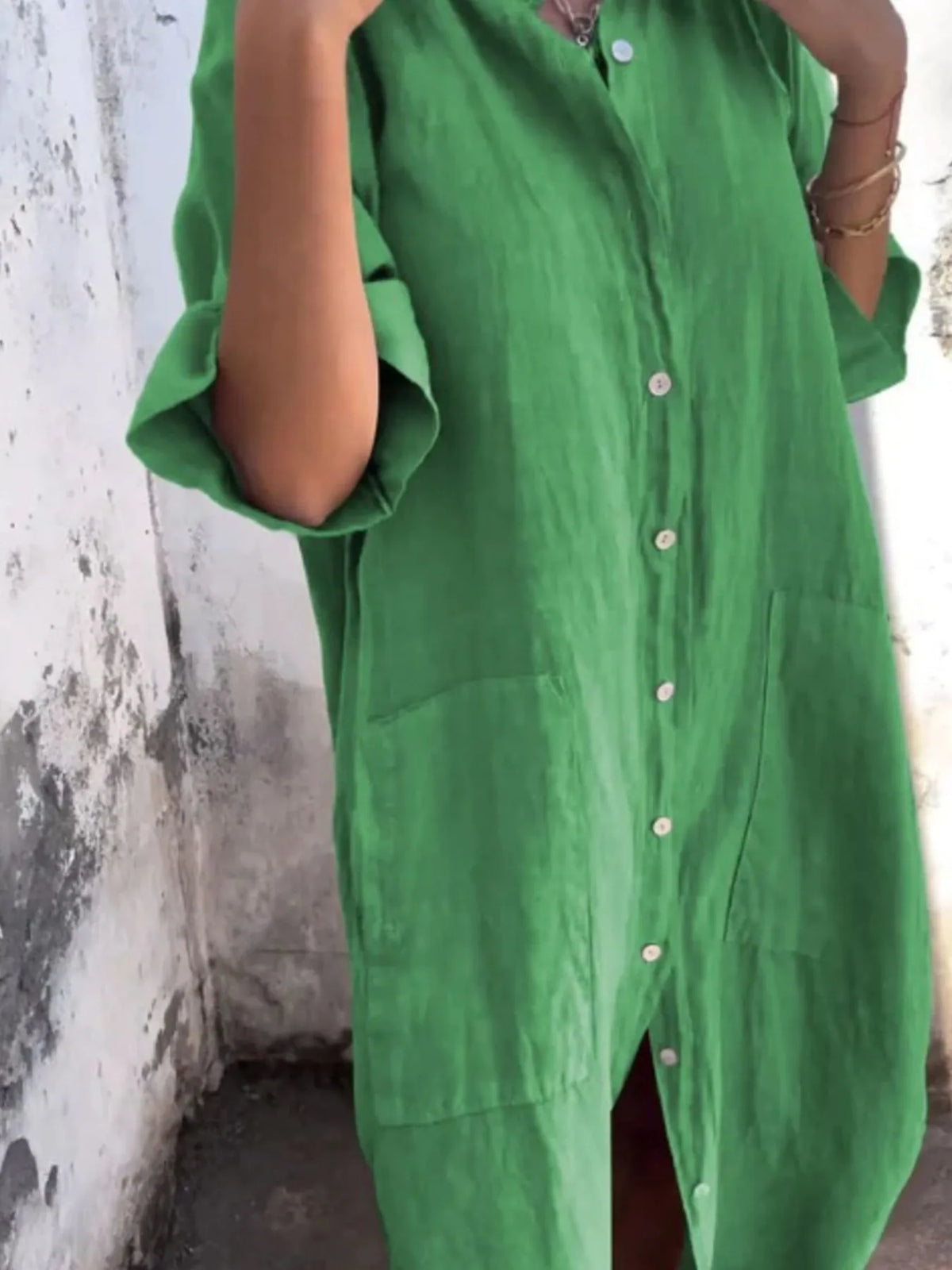 Full Size Casual Linen Button-Down Shirt Dress Plus Size