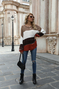 Angel Wings Color Block Round Neck Sweater