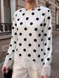 Polka Dot Satin Top with Lace Trim 100100709329500 60 Affordable Fashion Under $100 Jerry's Apparel 
