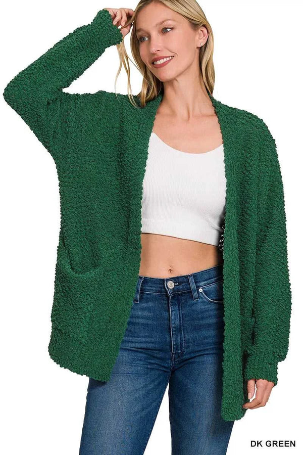 Zenana Long Sleeve Popcorn Sweater Cardigan with Pockets 100100999411302 35 Affordable Fashion Under $100 Jerry's Apparel 