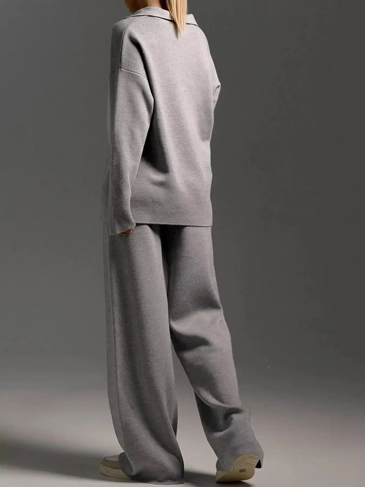 Polo Collar Top and Wide-Leg Pants Set 101001876960393 74 Affordable Fashion Under $100 Jerry's Apparel 