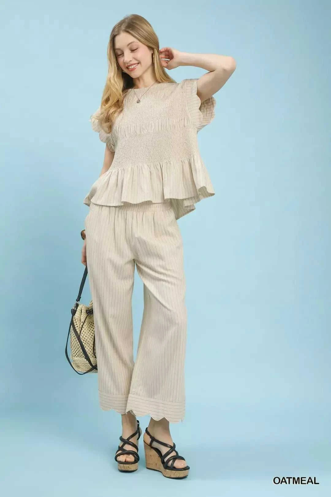 Umgee Pinstripe Smocked Peplum Top 100100452731552 53 Affordable Fashion Under $100 Jerry's Apparel 