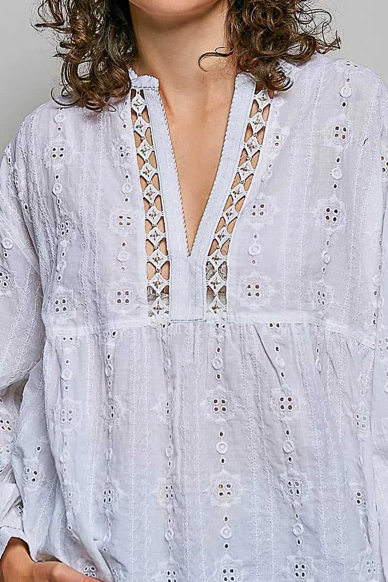 POL Lace Eyelet Long Sleeve Cotton Blouse 100100414481960 66 Affordable Fashion Under $100 Jerry's Apparel 