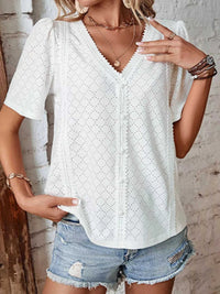 Eyelet Lace Detail Short Sleeve Blouse 100100716919082 31 Affordable Fashion Under $100 Jerry's Apparel 
