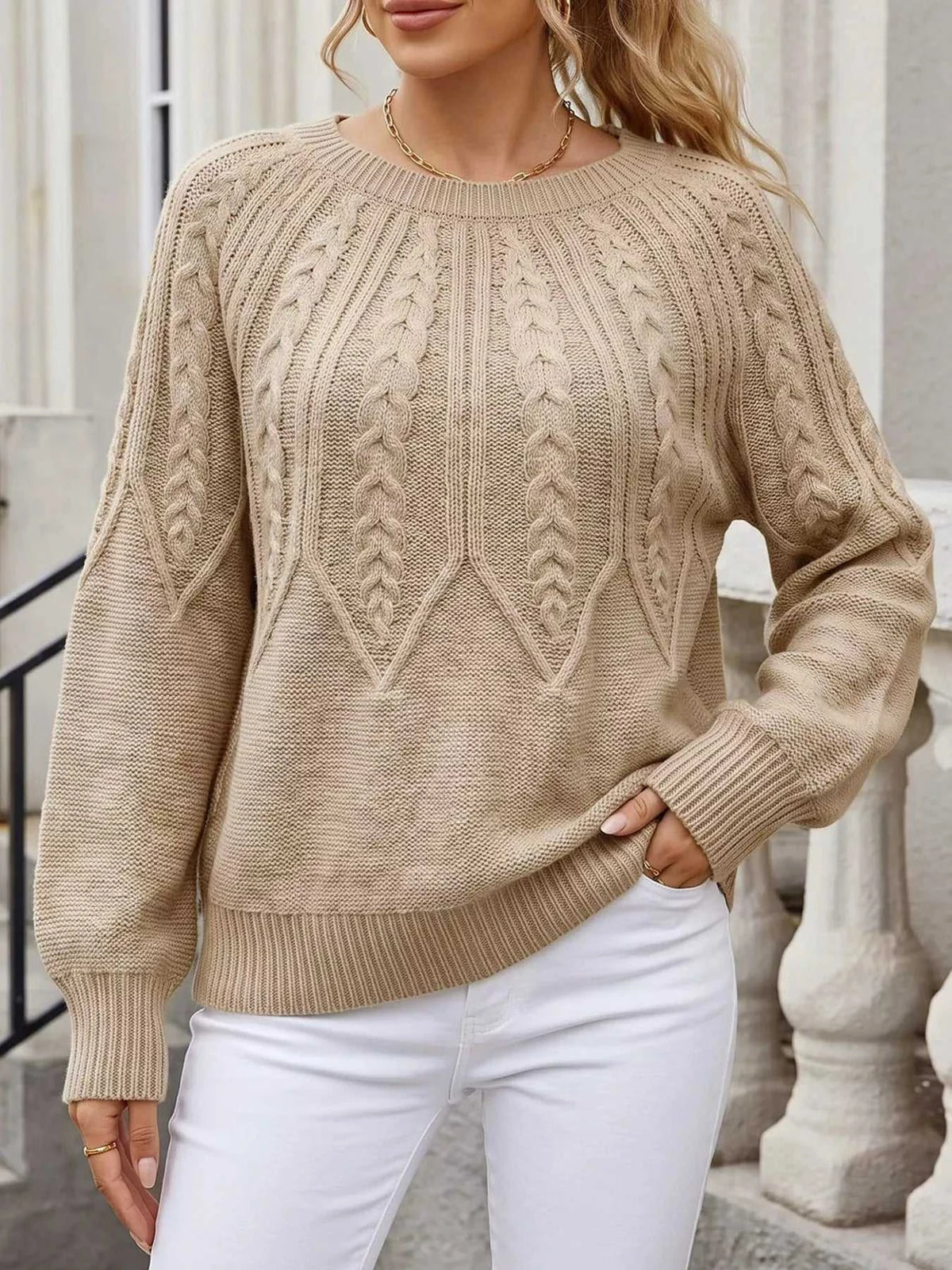 Cable-Knit Round Neck Sweater 101002284962513 34 Affordable Fashion Under $100 Jerry's Apparel 