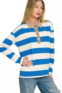 Zenana Striped Contrast Collar Polo Top 100100918481610 33 Affordable Fashion Under $100 Jerry's Apparel 