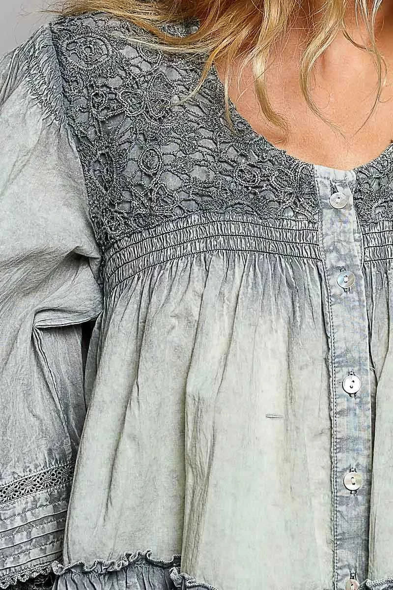 POL Washed Layered Lace Pintuck Flared Woven Blouse 100100275131459 59 Affordable Fashion Under $100 Jerry's Apparel 