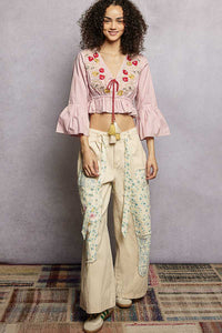 POL Floral Embroidered Cropped Blouse with Flared Ruffle Sleeves 100100842101118 43 Affordable Fashion Under $100 Jerry's Apparel 