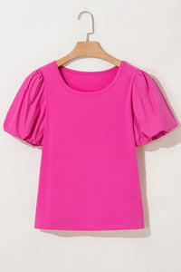 Casual Round Neck Bubble Sleeve T-Shirt