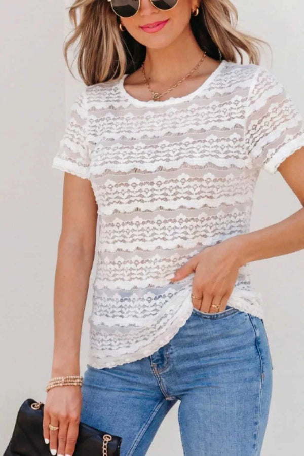 Sheer Lace Short Sleeve Top 100100355419520 26 Affordable Fashion Under $100 Jerry's Apparel 