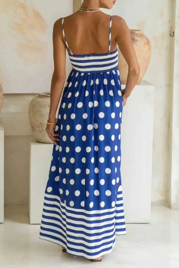 Striped Polka Dot Patchwork High Waist Spaghetti Straps Maxi Dress 100100896667563 47 Affordable Fashion Under $100 Jerry's Apparel 