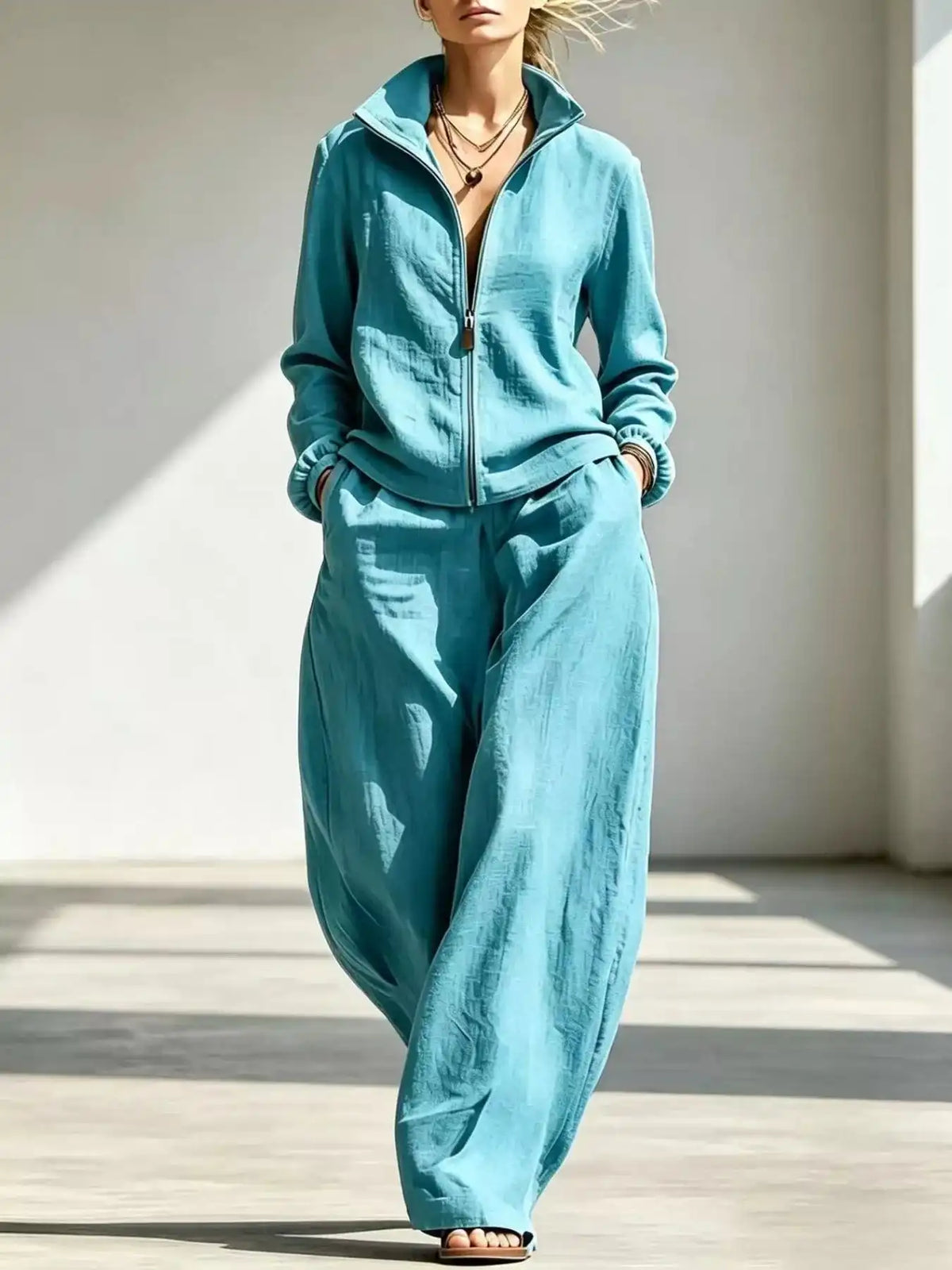 Full Size Zip-Up Jacket and Wide-Leg Pants Set Plus Size 101001541614338 62 Affordable Fashion Under $100 Jerry's Apparel 