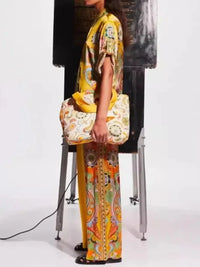 Printed Button Up Shirt and Pants Set