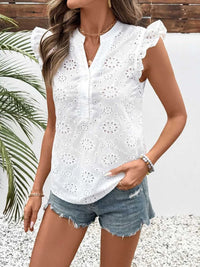 Perfee Eyelet Notched Ruffled Cap Sleeve Blouse 100100471991129 27 Affordable Fashion Under $100 Jerry's Apparel 