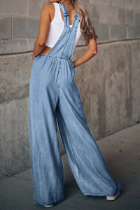 Distressed Wide Leg Denim Overalls