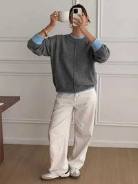 Contrast Trim Crew Neck Sweater 101002961234893 51 Affordable Fashion Under $100 Jerry's Apparel 