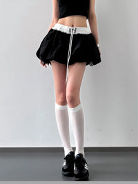 Drawstring Mini Skirt with Contrast Waistband