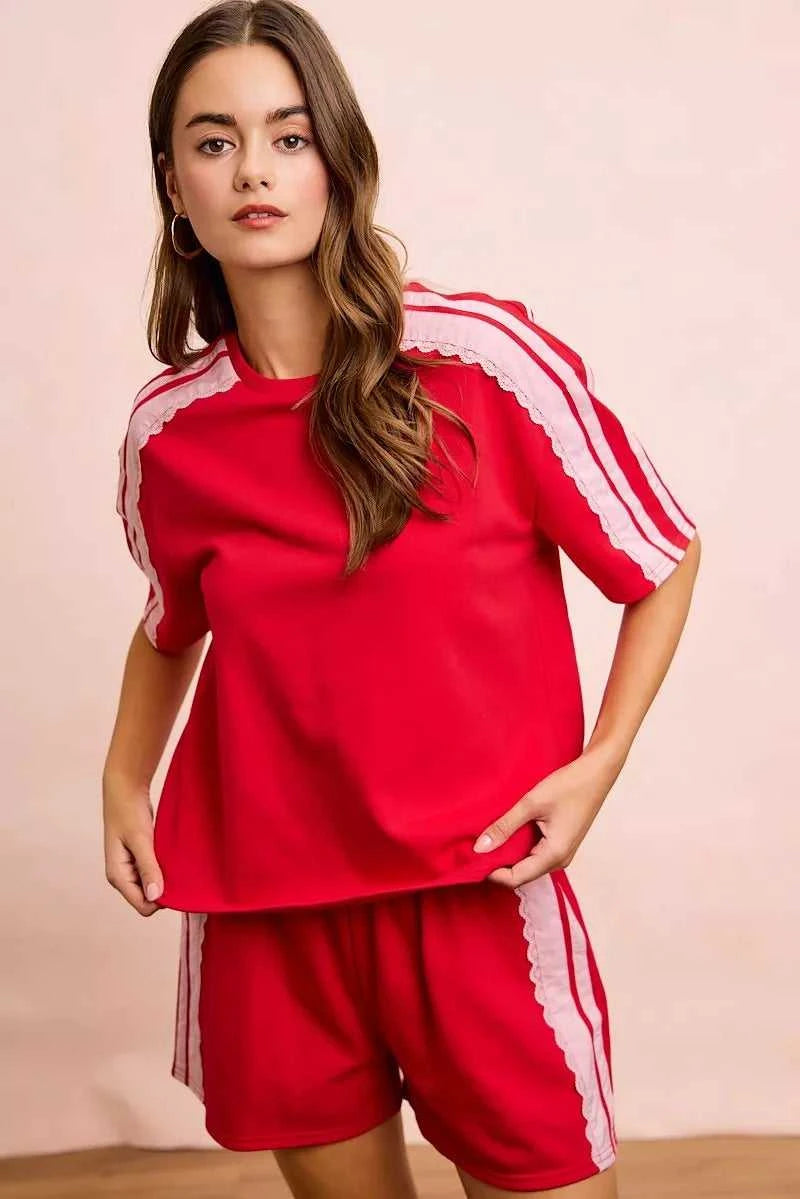 BiBi French Terry Side Lace Detail Short Sleeves Top 100100237661933 42 Affordable Fashion Under $100 Jerry's Apparel 