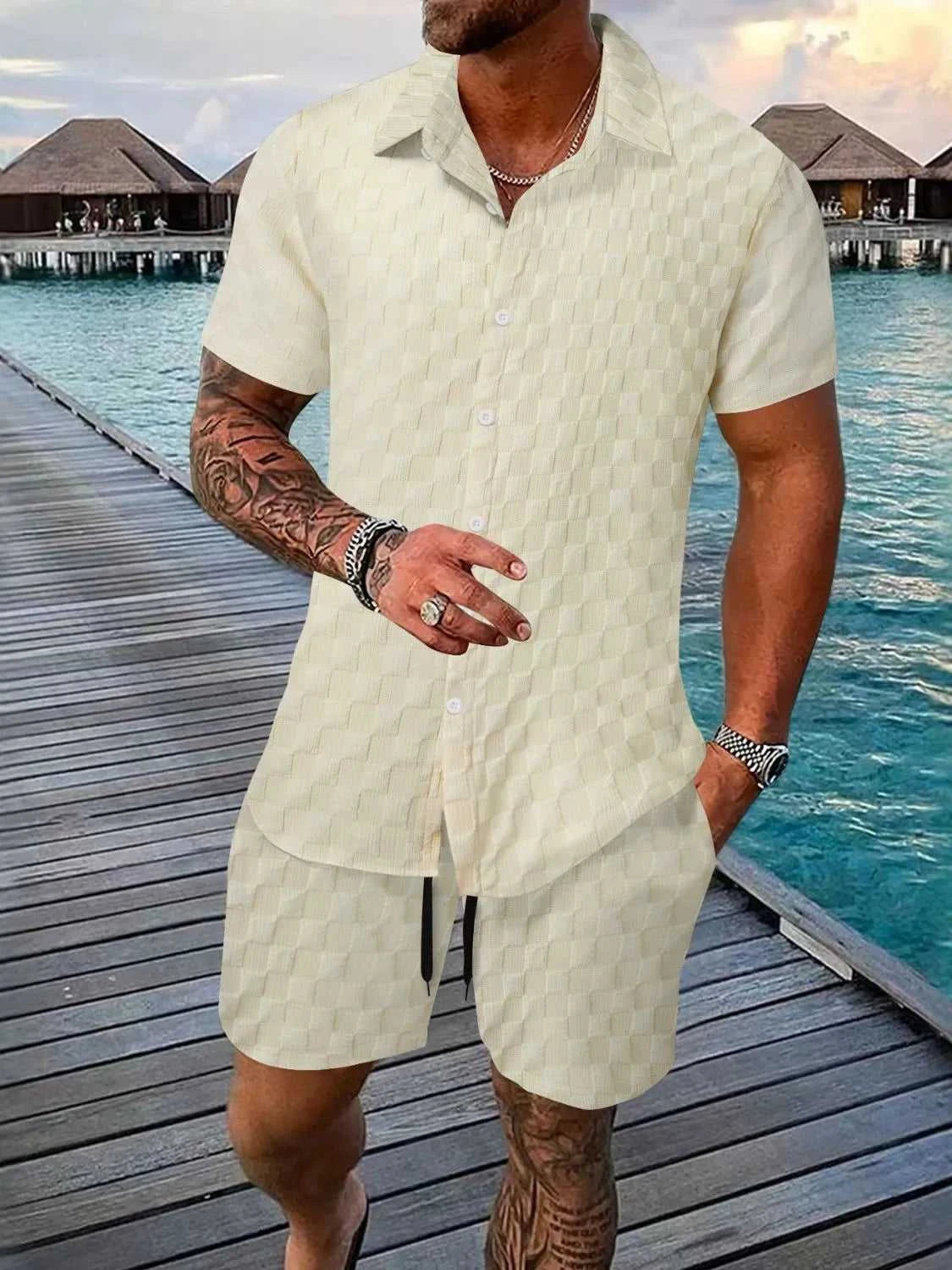 Men's Full Size Collared Neck Short Sleeve Top and Shorts Set Plus Size 100400916717549 40 Affordable Fashion Under $100 Jerry's Apparel 