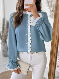 Perfee Lace Detail Button Down Long Sleeve Shirt 100100244411847 35 Affordable Fashion Under $100 Jerry's Apparel 