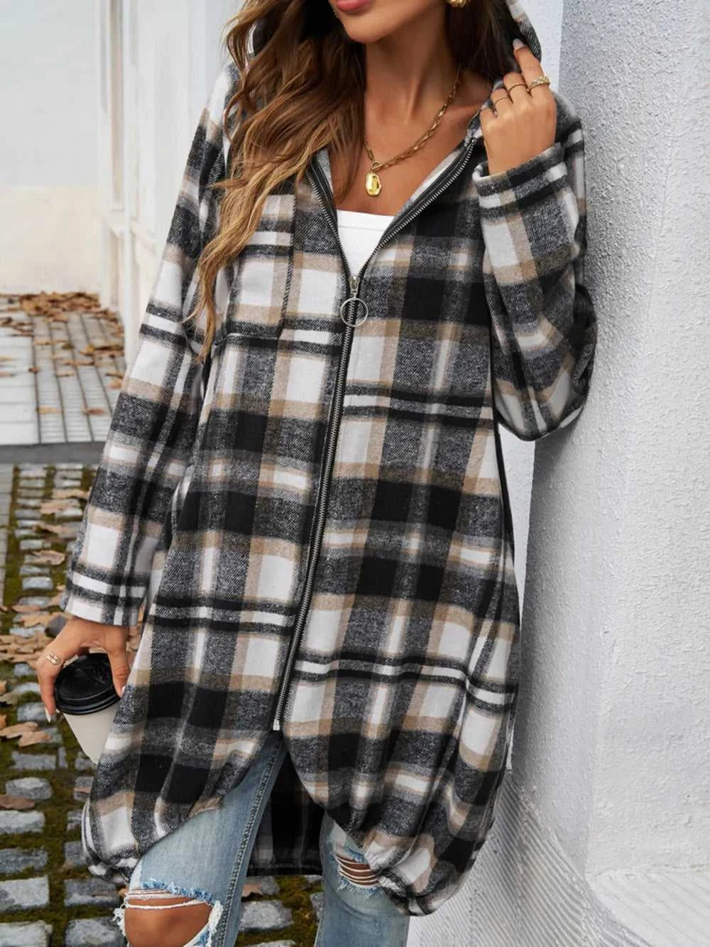 Devine Plaid Zip Up Hooded Coat 100100313261902 47 Affordable Fashion Under $100 Jerry's Apparel 