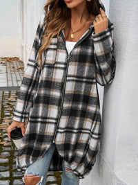 Devine Plaid Zip Up Hooded Coat 100100313261902 47 Affordable Fashion Under $100 Jerry's Apparel 