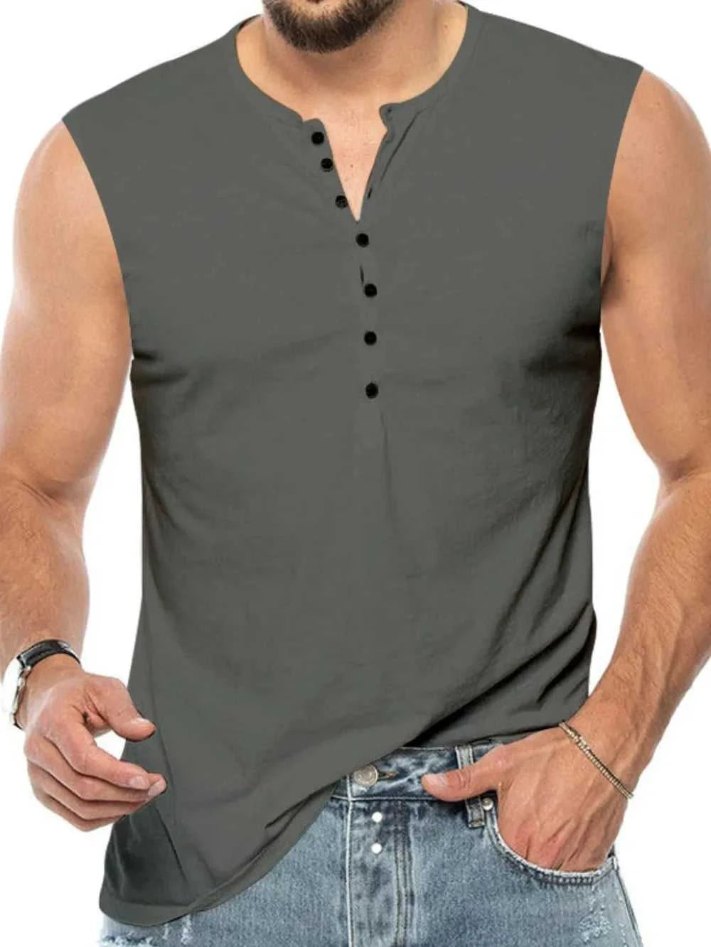 Men's Full Size Button Detail Tank Plus Size 100400805703277 50 Affordable Fashion Under $100 Jerry's Apparel 