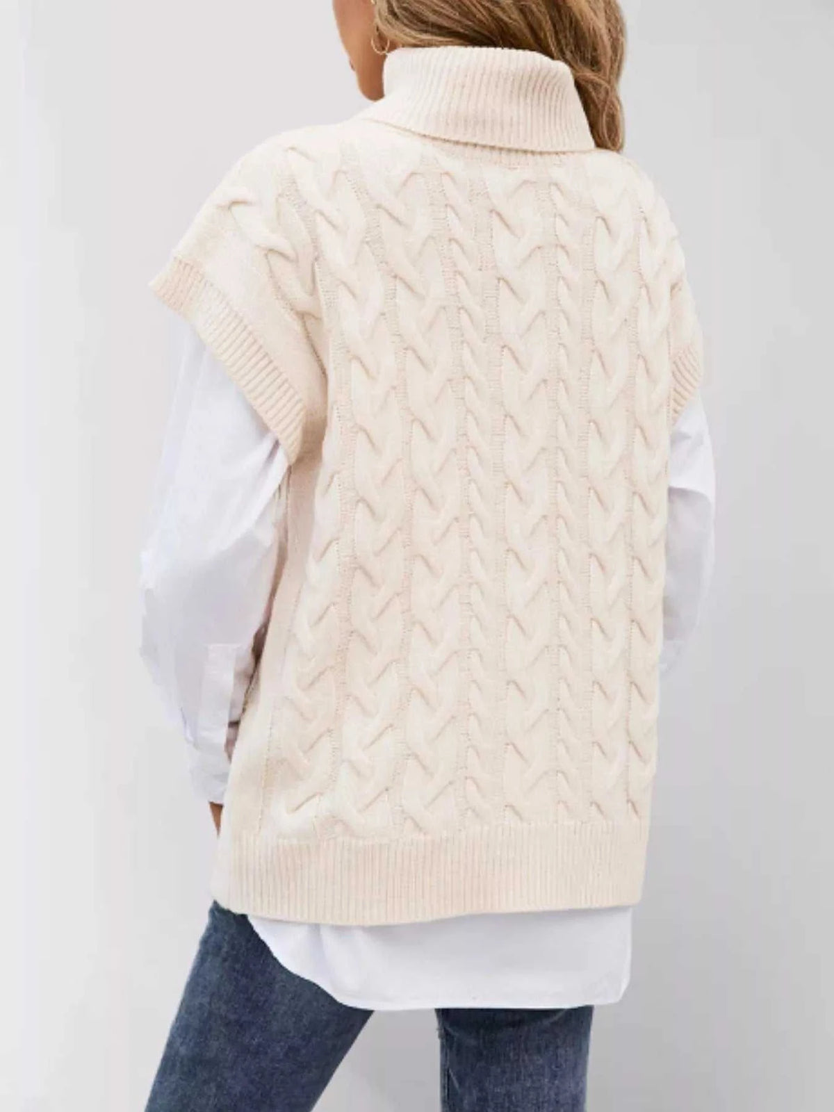 Chunky Knit Turtleneck Cap Sleeve Sweater 100100761483880 45 Jerry's Apparel 