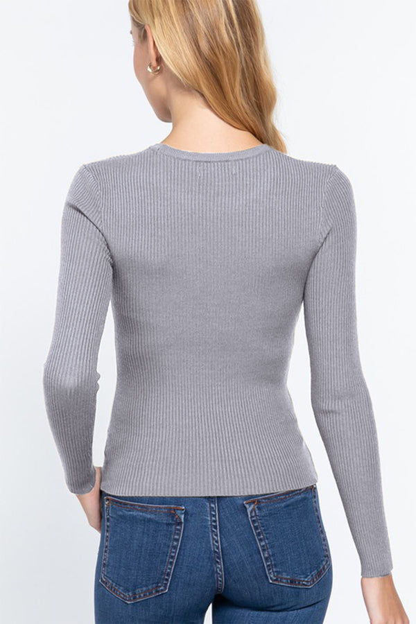 Full Size Ribbed Round Neck Long Sleeve Knit Top