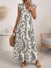 Printed Notched Ruffle Sleeve Maxi Dress 100100793243386 39 Affordable Fashion Under $100 Jerry's Apparel 