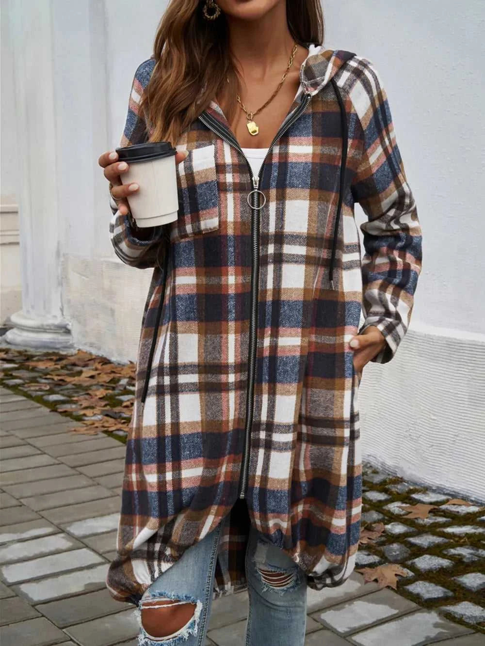 Devine Plaid Zip Up Hooded Coat 100100313261902 47 Affordable Fashion Under $100 Jerry's Apparel 
